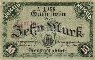 Német Birodalom/Weimari Köztársaság/Neustadt a.d. Orla 1918.11.16. 10M szárazbélyegzővel, hivatalos érvénytelenítéssel T:I