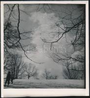 cca 1933 Kinszki Imre (1901-1945) budapesti fotóművész hagyatékából, jelzés nélküli, vintage fotóművészeti alkotás (Téli táj), 19,5x18 cm