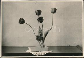 cca 1936 Thöresz Dezső (1902-1963) békéscsabai gyógyszerész és fotóművész hagyatékából, jelzés nélküli  vintage fotó (Csendélet virággal), 7x10,2 cm
