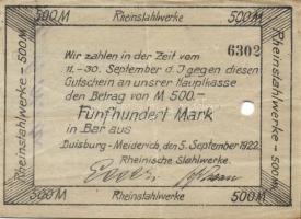 Német Birodalom/Weimari Köztársaság/Duisburg-Meiderich 1922.9.5. 500M hivatalos érvénytelenítéssel T:II
