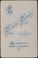cca 1897 Budapest, Kováts Károly fényképész műtermében készült, keményhátú vintage fotó, kabinetfotó...