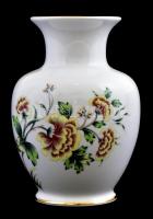 Hollóházi virágmintás porcelán váza, matricás, jelzett, apró kopásokkal, m: 18 cm