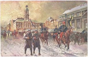 Einzug unserer Truppen in Czernowitz. Offizielle Karte für Rotes Kreuz, Kreigsfürsorgeamt Kriegshilfsbüro Nr. 94. / WWI German and Austro-Hungarian K.u.K. military art postcard, entry of the Allies to Chernivtsi s: F. H. (EK)