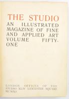 1911 The Studio. An Illustrated Magazine of Fine and Applied Art. Vol. 51. London, 1911., The Studio, 10+344 p. Gazdag egészoldalas és szövegközti képanyaggal, képtáblákkal illusztrált. Angol nyelven. Egészvászon-kötés, kopott borítóval, egy kijáró táblával.