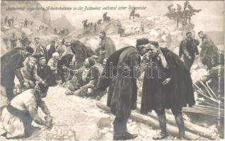 Oesterreich-ungarische Arbeiterkolonne in der Bukowina während einer Ruhepause / WWI Austro-Hungarian K.u.K. military art postcard, workers during a break in Bukovina
