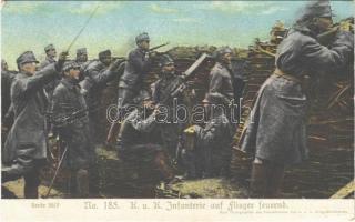 K.u.K. Infanterie auf Flieger feuernd. No. 185. Zum Gloria-Viktoria Album. Kriegshilfe / WWI Austro-Hungarian K.u.K. military, soldiers firing the anti-aircraft gun (EK)