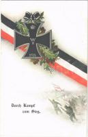 1915 Durch Kampf zum Sieg! / WWI German military, patriotic propaganda with flag