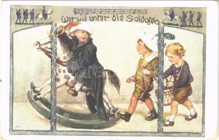 Wer will unter die Soldaten... / WWI Austro-Hungarian K.u.K. military children art postcard. B.K.W.I. 350-6. artist signed (EK)