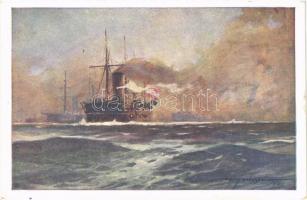 Die Seeschlacht bei Lissa. Die k.u.k. Flotte in Fahrt gegen Lissa. K.u.K. Kriegsmarine. Offizielle Karte für Rotes Kreuz. Kriegsfürsorgeamt Kriegshilfsbüro Nr. F. 104. / WWI Austro-Hungarian Navy fleet in the battle of Lissa. s: Harry Heusser + "1918 K.u.K. Kgf.-Arb.-Komp. Nr. 2069. "K.U.K. FELDPOSTAMT 465" (EK)