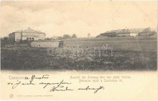 1900 Temesvár, Timisoara; Ansicht der Festung über den städt. Wällen / Belváros nézet a sáncokon át, vár, színház / castle, theatre