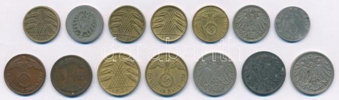 Német Birodalom 1875-1942 1pf-10pf (14xklf) közte 1935E 5pf Al-Br és 1939G 2pf Br T:2-3
German Empi...