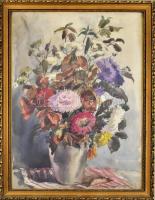 Jelzés nélkül (Csiky András (1894-1971)?): Virágos csendélet. akvarell, papír. Üvegezett keretben 40x50 cm