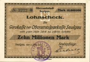 Német Birodalom/Weimari Köztársaság/Saulgau/Lohnscheck 1923.10.1. 10.000.000M T:I