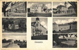 Terezín, Theresienstadt; multi-view postcard with castle, Sokol building, bridge (EK)