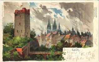 1900 Cheb, Eger; Auf der Kaiserburg / castle. Johannes Elchlepps Hofkunstverlag. Künstlerpostkarte. Art Nouveau, litho s: H. Wunderlich