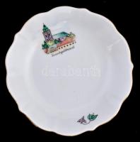 Aquincum porcelán Szentgotthárd feliratú kávéscsésze + alj, kézzel festett, jelzett, kis kopásnyomok...