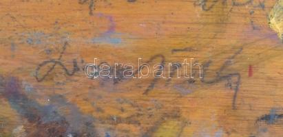 Lossonczy Tamás (1903-1994) festőművész festő palettája. Rajta dedikációja Félegyházi Zsoltnak. 40x2...