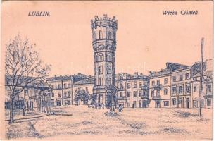 1915 Lublin, Wieza Cisnien / water tower, street view, art postcard + K.u.K. Autotrainkolonne Klosterneuburg No. 35. (EK)