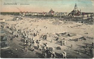 1909 Swinoujscie, Swinemünde; Dünenstrasse / beach, cabins, bathers (EK)