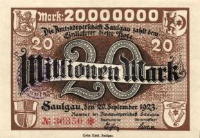 Német Birodalom/Weimari Köztársaság/Saulgau/Amtskörperschaft 1923.9.20. 20.000.000M T:II