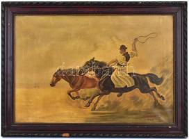 Nákics Gy. jelzéssel: Vágtató legény. Olaj, vászon, jelzett. Keretben. 40x60 cm