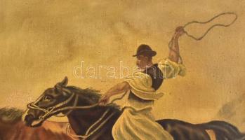 Nákics Gy. jelzéssel: Vágtató legény. Olaj, vászon, jelzett. Keretben. 40x60 cm