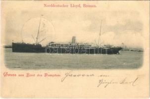 1900 Gruss von Bord des Dampfers... Norddeutscher Lloyd Bremen / German steamship + KAIS. DEUTSCHE MARINE-SCHIFFSPOST No. 70. (szakadás / tear)