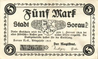 Német Birodalom/Császárság/Sorau 1918. 5M hivatalos érvénytelenítéssel T:II