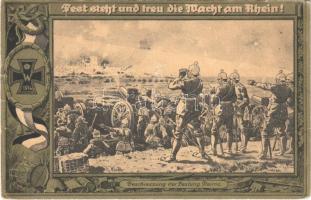 Fest steht und Treu die Wacht am Rhein! Beschiessung der Festung Reims / WWI German military art postcard, Battle of Reims s: K. Winter (EB)