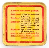 Békési Mézcukorka, Hangya szövetkezeti fém doboz, kis kopásnyomokkal, 7×7×3,5 cm
