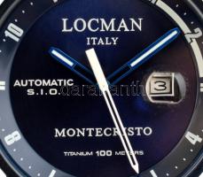 Locman Montecristo automata karóra kék számlappal, kaucsuk szíjjal, működő jó állapotban d: 43 mm