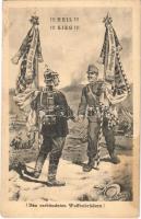1915 Heil! Sieg! Den verbündeten Waffenbrüdern! / WWI German and Austro-Hungarian K.u.K. military art postcard, Viribus Unitis propaganda. M.M.S. III/2. Nr. 29. s: G. Sieben (fl)