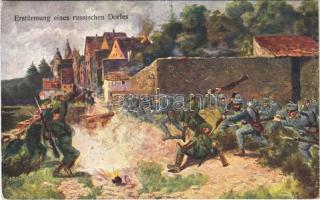 1916 Erstürmung eines russisches Dorfes / WWI Austro-Hungarian K.u.K. military art postcard, attacking a Russian village s: F. H.