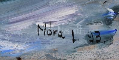 Móra István: Virágcsendélet. Olaj, farost, dekoratív keretben, 50x39 cm