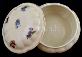 Ludwigsburg virágmintás porcelán ékszertartó, matricás, jelzett, kopásokkal d: 8 cm