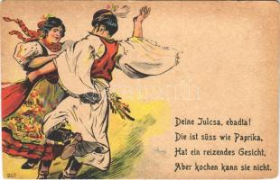 Deine Julcsa, ebadta! / Magyar folklór művészlap / Hungarian folklore art postcard (vágott / cut)