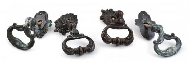 4 db fém bútorfogantyú, kopottas állapotban, h: 7 cm