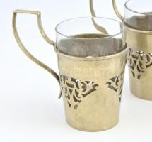 2 db orosz olimpia 1980 + 2 db angol szamovár teás pohár, jelzettek