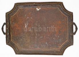 Nagyméretű díszes fém tálca kopásokkal, 46x66,5 cm