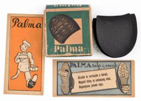 cca 1910-1912 Palma kaucsuk cipősarok, párban, eredeti dobozában + 2 db Palma számolócédula