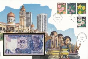 Malajzia 1981-1983. 1R felbélyegzett borítékban, bélyegzéssel T:I 	 Malaysia 1981-1983. 1 Ringgit in envelope with stamp and cancellation C:UNC
