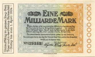 Német Birodalom/Weimari Köztársaság/Trier/Vereinigte Kreise 1923.10.10. 1000.000.000M T:II+