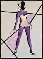 Parádi Katalin (1970-): Divatterv. Vegyes technika, papír, jelzett, 41×30 cm