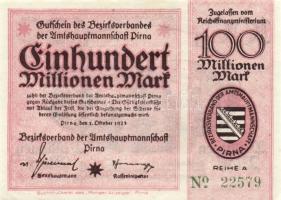 Német Birodalom/Weimari Köztársaság/ Pirna/Bezirkverband der Amtshauptmannschaft 1923.10.1. 100.000.000M T:II+