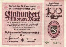 Német Birodalom/Weimari Köztársaság/ Pirna/Bezirkverband der Amtshauptmannschaft 1923.10.1. 100.000.000M T:II+