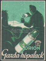 cca 1940 Gönczi-Gebhardt Tibor (1902-1994): Orion Gazda-hőpalack, színes reklám plakát, hajtásnyommal, 31x23 cm