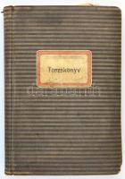 cca 1900 Pénzintézeti tisztviselők hitelszövetkezetének nagyméretű törzskönyve, viaszpecséttel, 45,5x32 cm