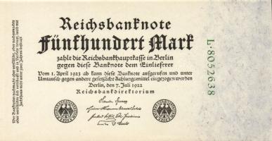 Német Birodalom/Weimari Köztársaság 1922. 500M 7 számjegyű sorszámmal! T:I-