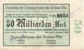 Német Birodalom/Weimari Köztársaság/ Plön/ Kreissparkasse 1923.11.5. 50.000.000.000M hivatalos érvén...