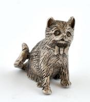 Ezüst(Ag) miniatűr macska, jelzett, m: 4 cm, nettó: 39,33 g